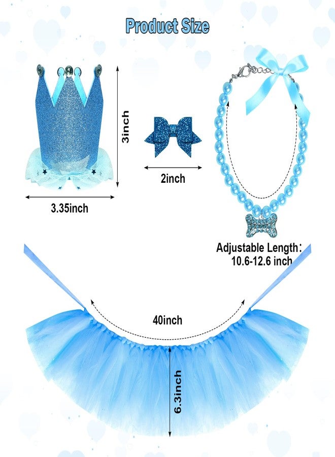 Gvhntk Dog Birthday Party Supplies Dogs Cats Birthday Costume Set Blue Tutu Skirt Dog Cat Birthday Hat Necklace for Puppy Dog Halloween Birthday Wedding Party Costume (Blue) - Image 4